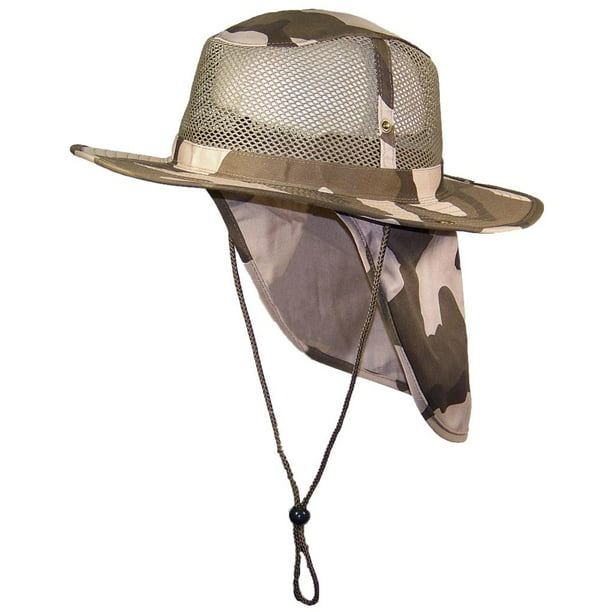 Summer Wide Brim Mesh Safari/Outback Hat W/Neck Flap Navy L 